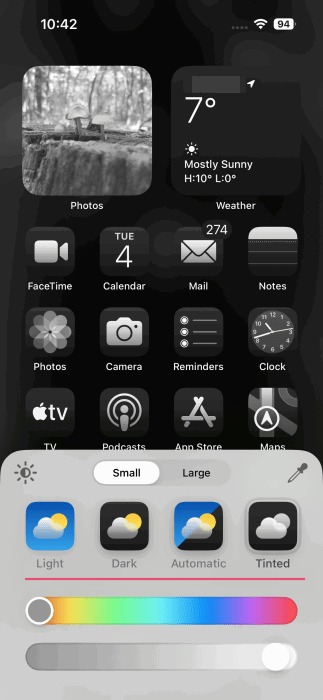 Les icônes de l'iPhone sont passées à un thème teinté.
