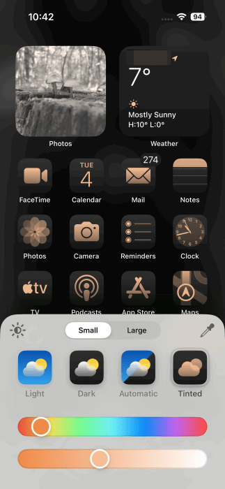 Icônes d'iPhone avec vue de relooking de couleur teintée.