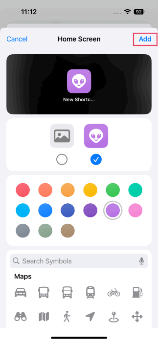 Création d'une nouvelle icône pour l'application dans l'application Raccourcis sur Instagram.