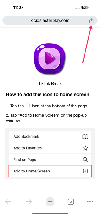 Appuyez sur le bouton Partager dans Chrome Browser sur iPhone.