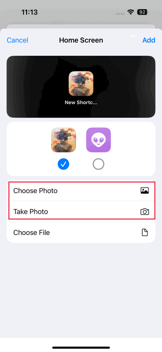 Le téléchargement d'images de votre propre galerie à utiliser comme icône d'application via l'application Raccourcis sur iPhone.
