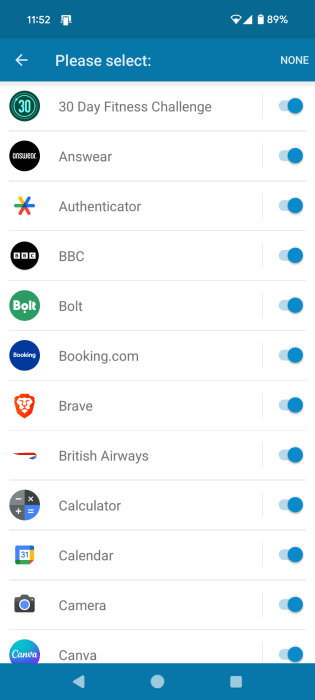 Sélection des applications pour Dynamic Island dans l'application Dynamicspot.