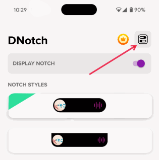 Icône de panneau de taraudage dans l'application Bar Dynamic.
