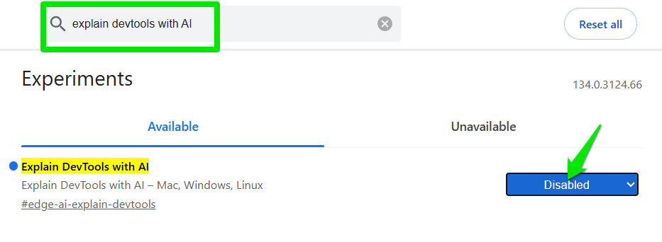 Drapeau de bord pour désactiver l'IA dans Devtools