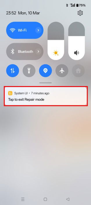 Mode de réparation de sortie dans le tiroir notificaiton