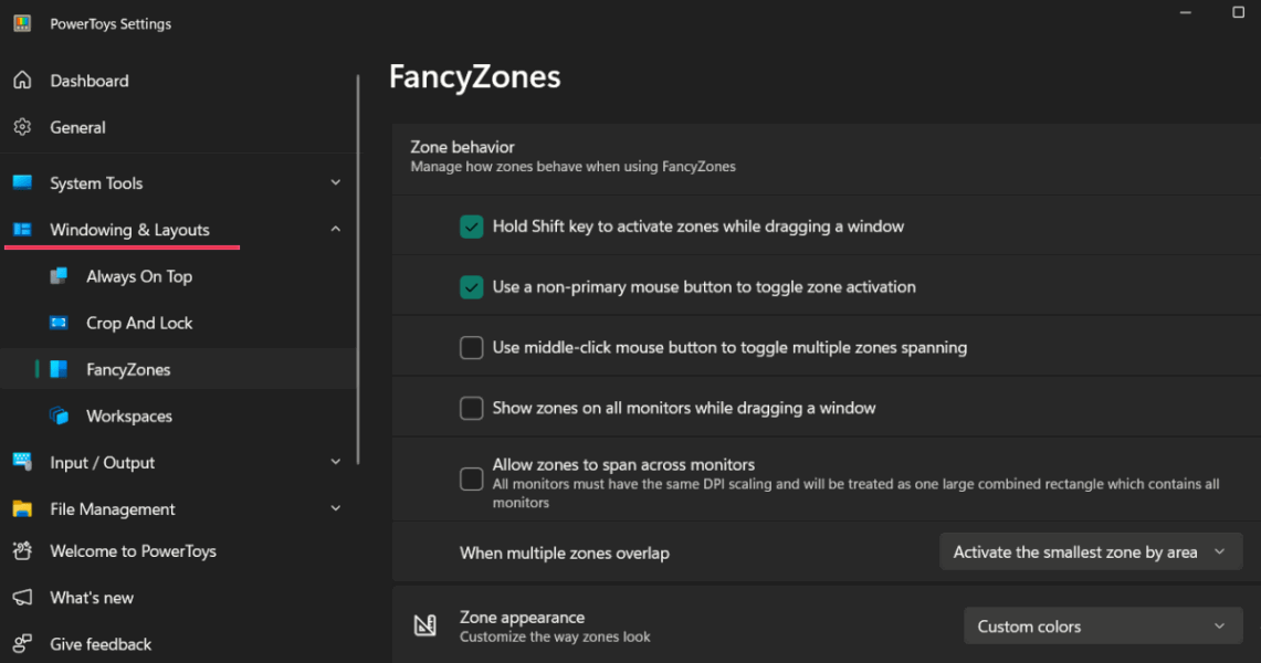 Comportement de la zone à double moniteur des oxes de fantaisie