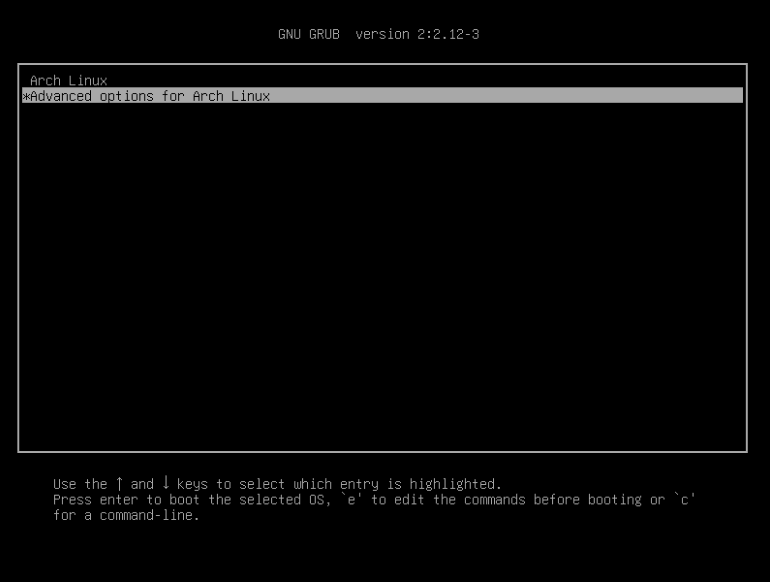 options avancées Une capture d'écran du menu de démarrage de Grub Sélectionnez le