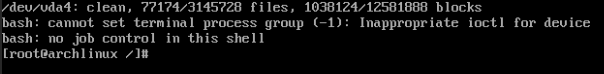 grub-boot-bash-écran Un terminal montrant le système fonctionnant en mode utilisateur unique.