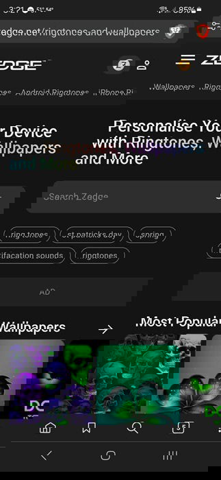 Utilisation de la version Web de Zedge pour personnaliser le téléphone Android.