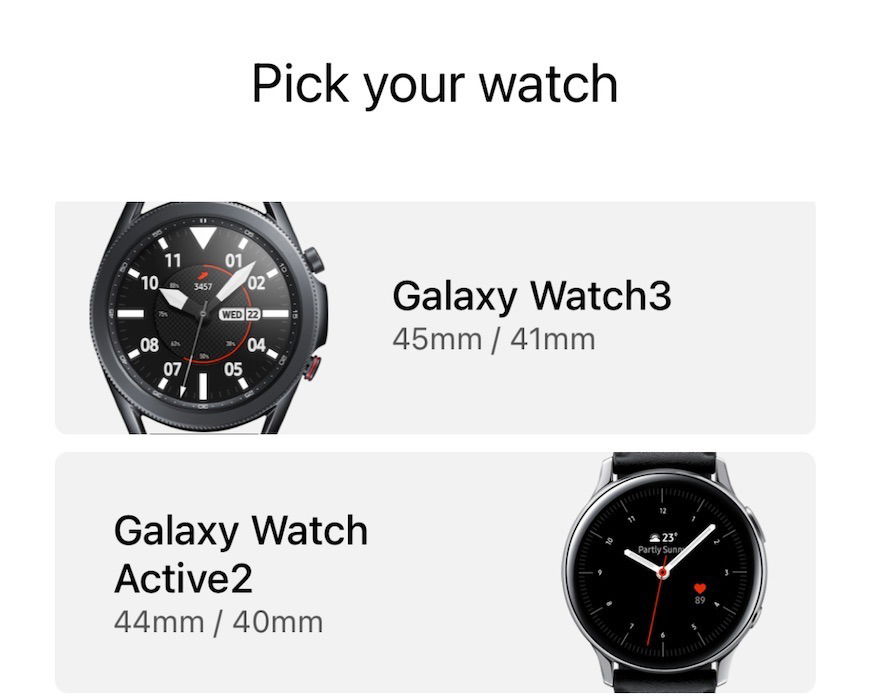 Sélectionnez votre montre dans la liste des options de montre Galaxy
