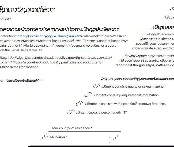 Formulaire de demande de suppression de recherche Google.
