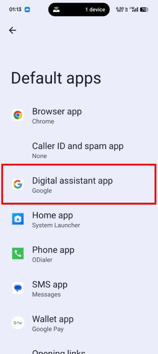 Application d'assistant numérique par défaut