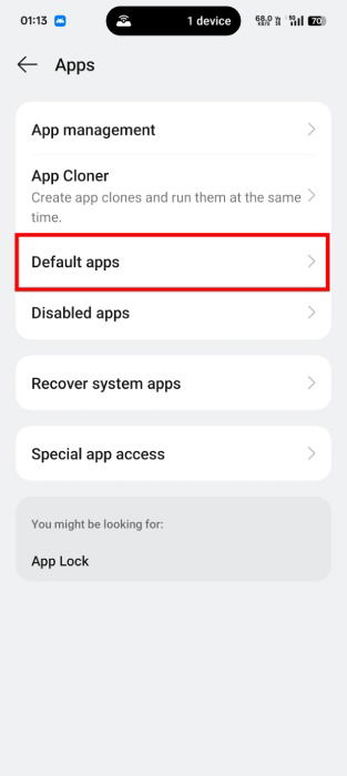 Paramètres d'applications par défaut dans Android