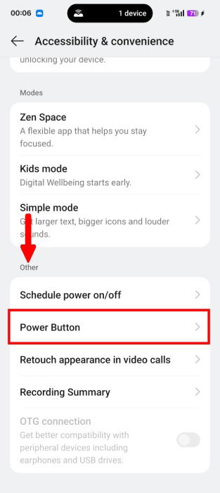 Paramètres des bouton d'alimentation dans Android