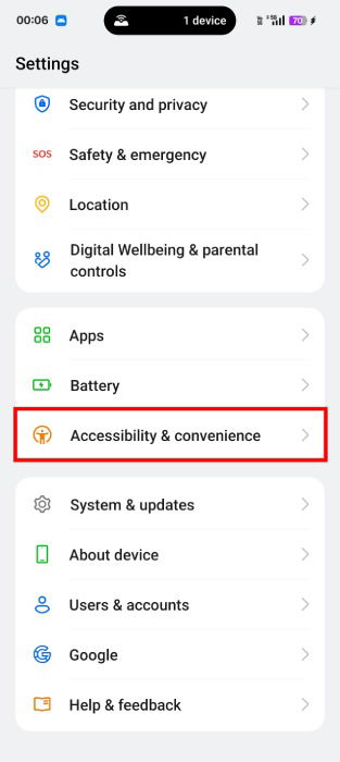 Paramètres d'accessibilité dans Android