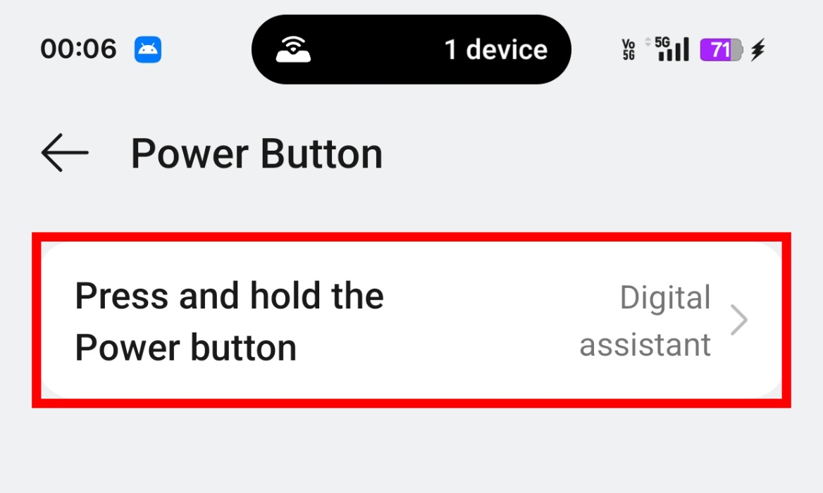 Paramètres d'assistant numérique du bouton d'alimentation dans Android