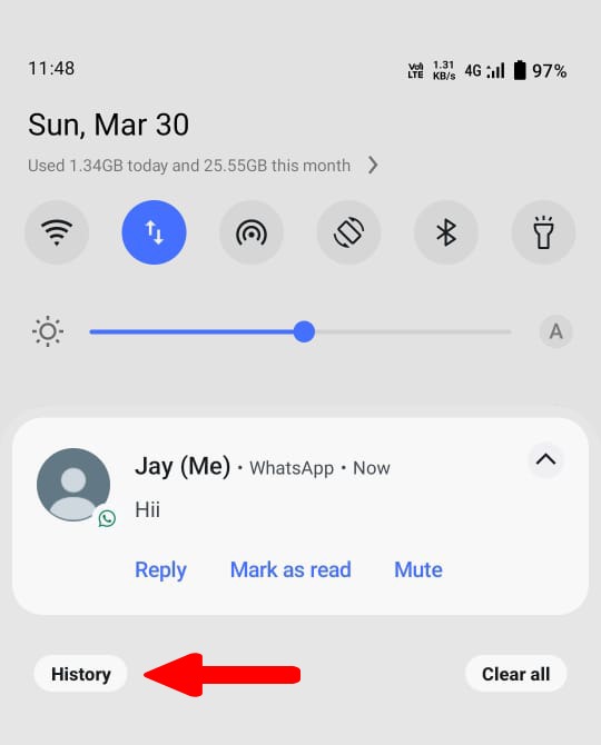 Histoire dans le tiroir de notification