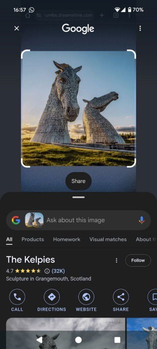 Le cercle de Google pour rechercher l'identification du point de repère.