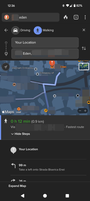 APPLE MAPS Web Android DuckGogo Directions View