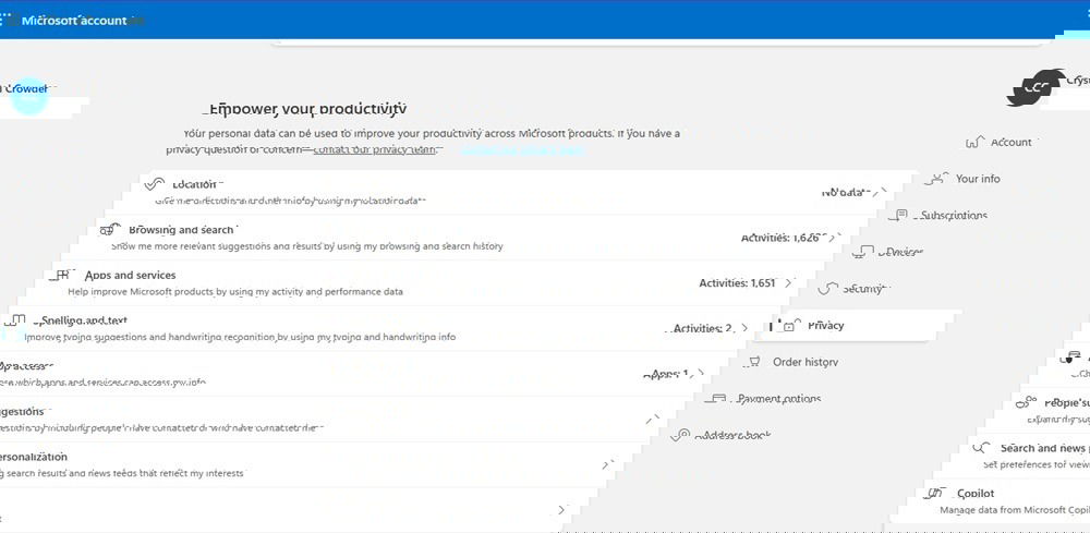 Gérer les paramètres de confidentialité dans mon compte Microsoft.