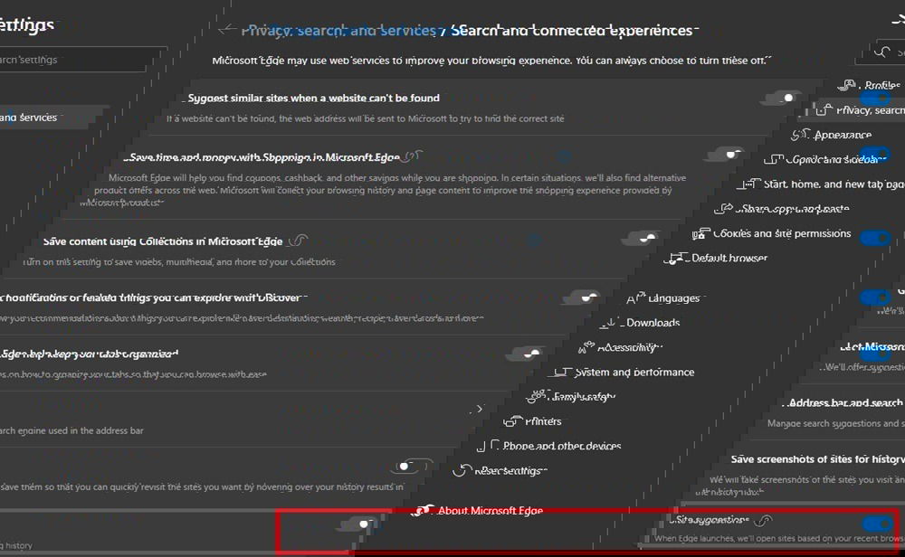 Basculer les suggestions de sites.