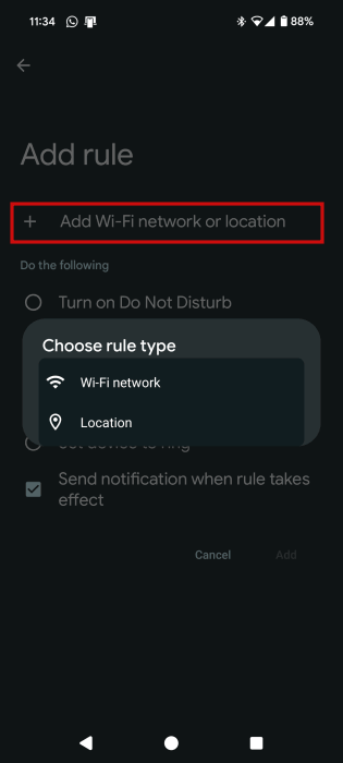 Ajout du réseau Wi-Fi ou de l'emplacement pour la règle via des paramètres de pixels.
