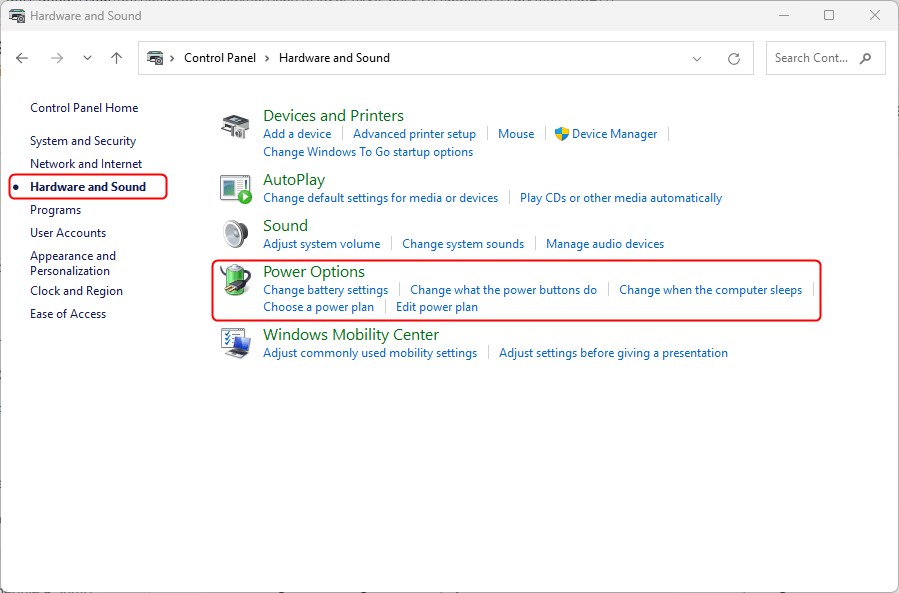 Options d'alimentation