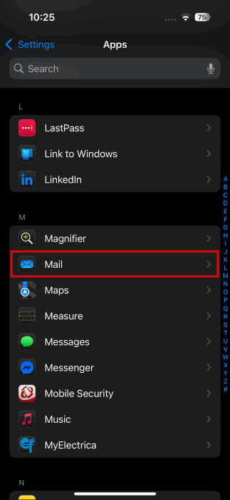 Accéder à l'application de messagerie à partir de la liste des applications sur iPhone.
