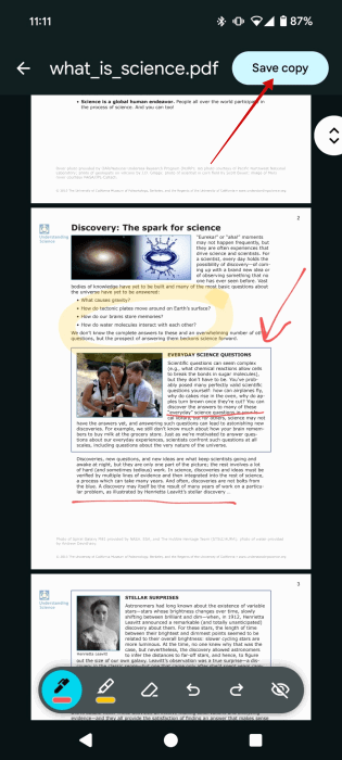 Édition de PDF à partir du navigateur Chrome sur Android.