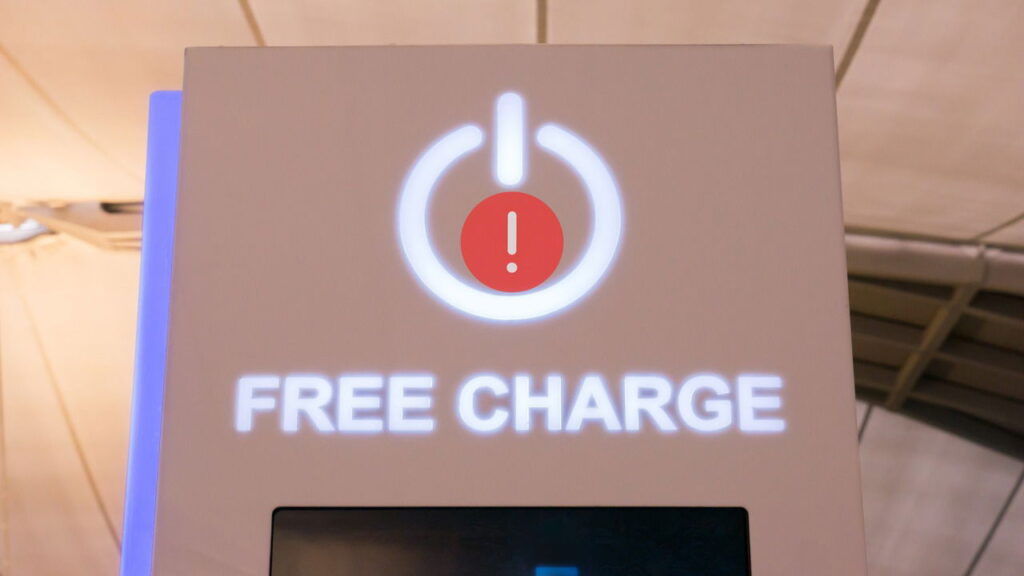 Free charging station on an airport