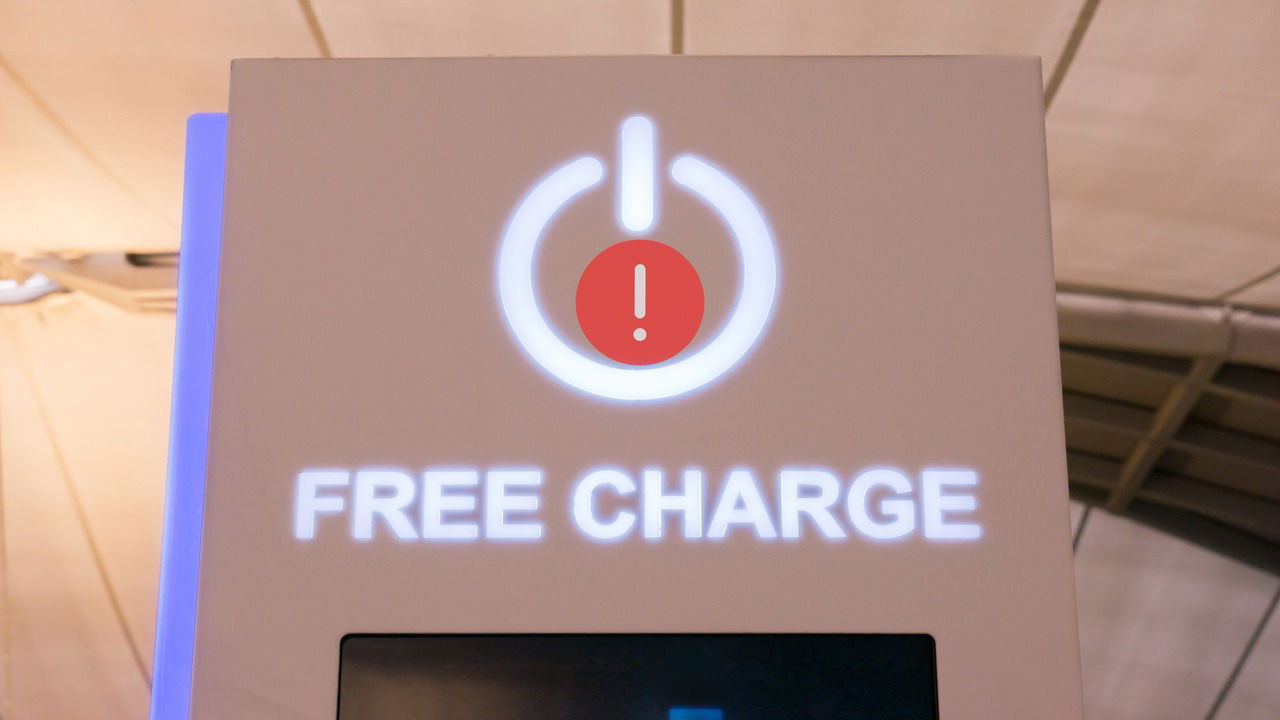 Free charging station on an airport
