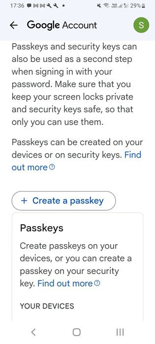 Créez une clé passante à partir de l'application Google Play sur Android.