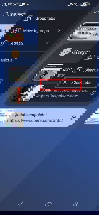 Clôture de plusieurs onglets dans l'opéra.