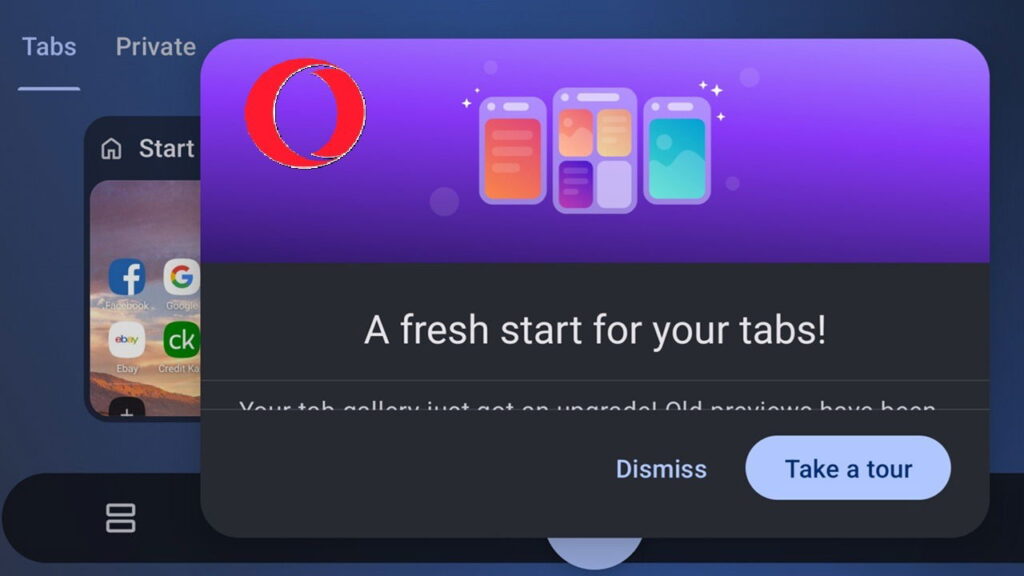 New tabs tour on Opera on Android.