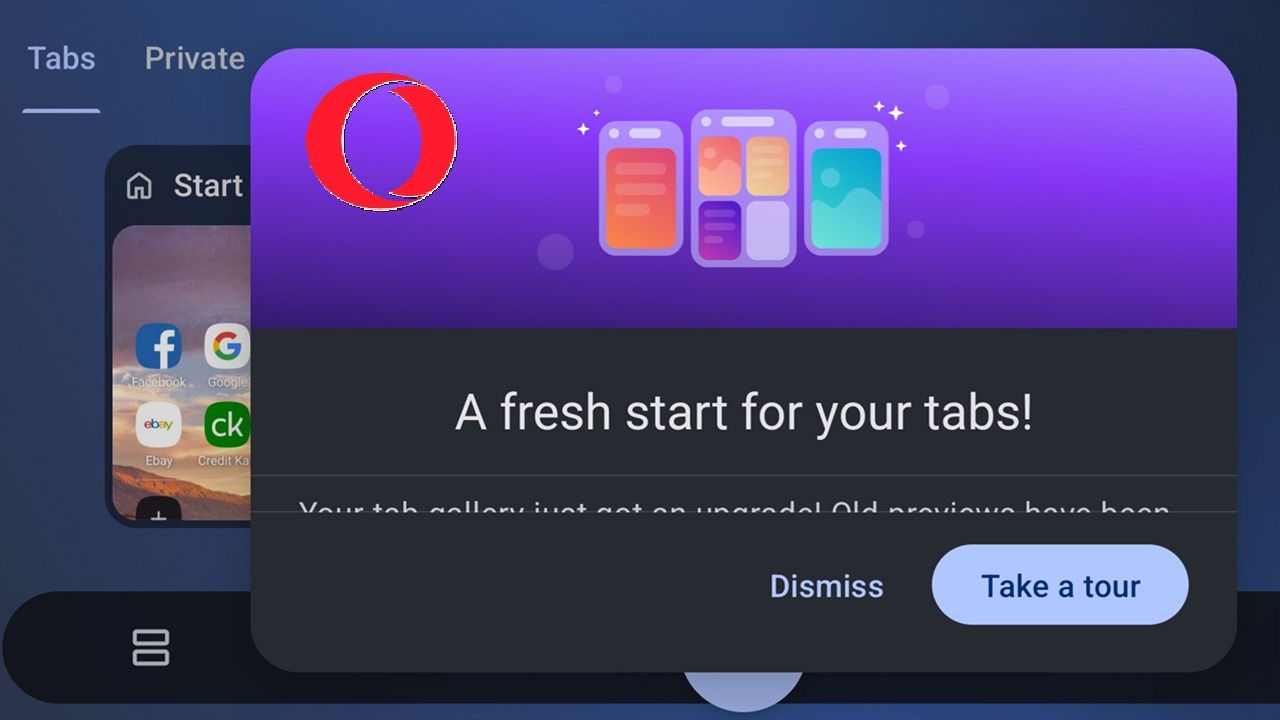 New tabs tour on Opera on Android.