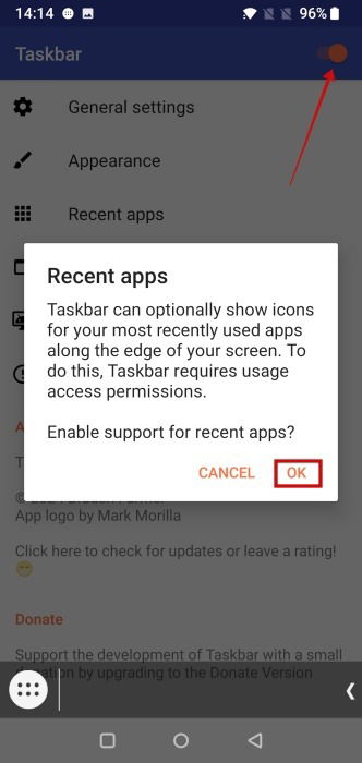 Accorder des autorisations dans l'application Tasker sur Android.