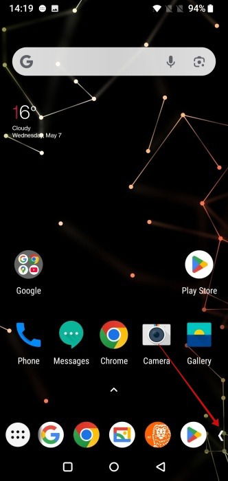 Affichage de la barre des tâches sur l'appareil Android.