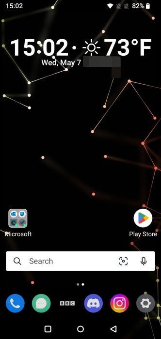 Dock ajouté avec Microsoft Launcher View avec des applications personnalisées.