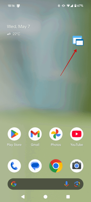 Appuyez sur l'icône des applications flottantes dans l'écran d'accueil Android.