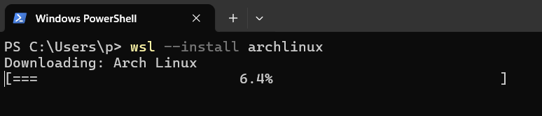 Téléchargement Arch Linux dans Windows PowerShell sur WSL.