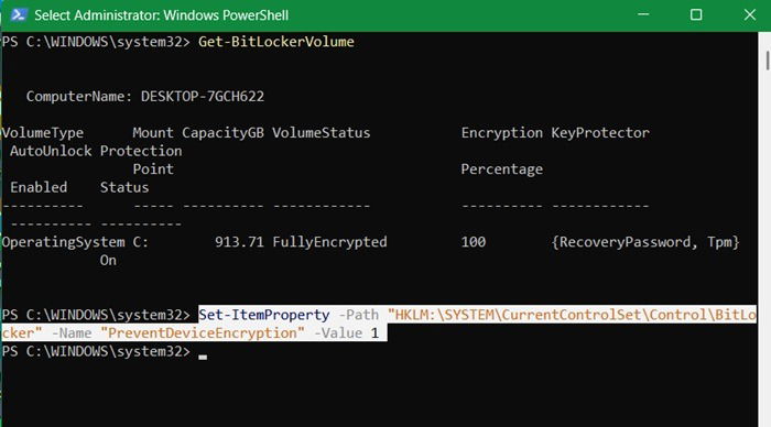 Empêcher le cryptage automatique via le registre de PowerShell.