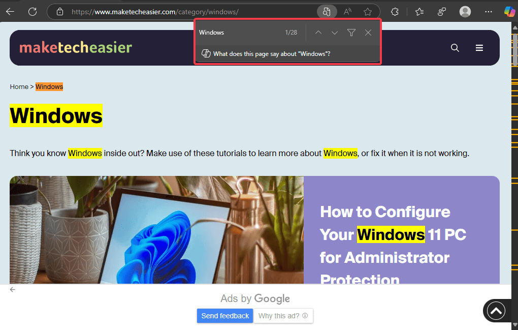 Edge trouver sur la page Suggestions