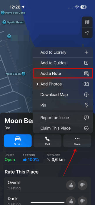 Ajout de notes pour l'emplacement non sauvé dans les cartes Apple.