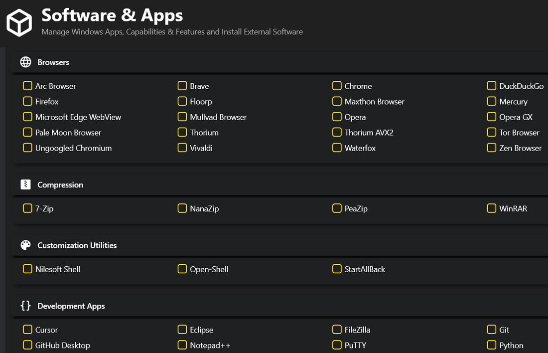 Liste des applications tierces à installer