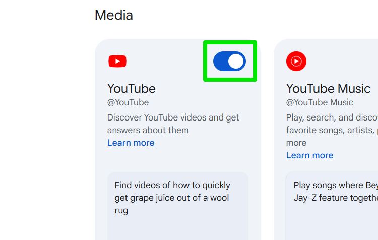 activer l'application YouTube basculer dans Gemini Desktop