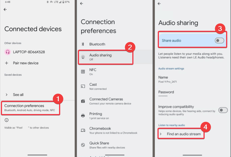 Partagez la diffusion audio ou trouvez un flux audio