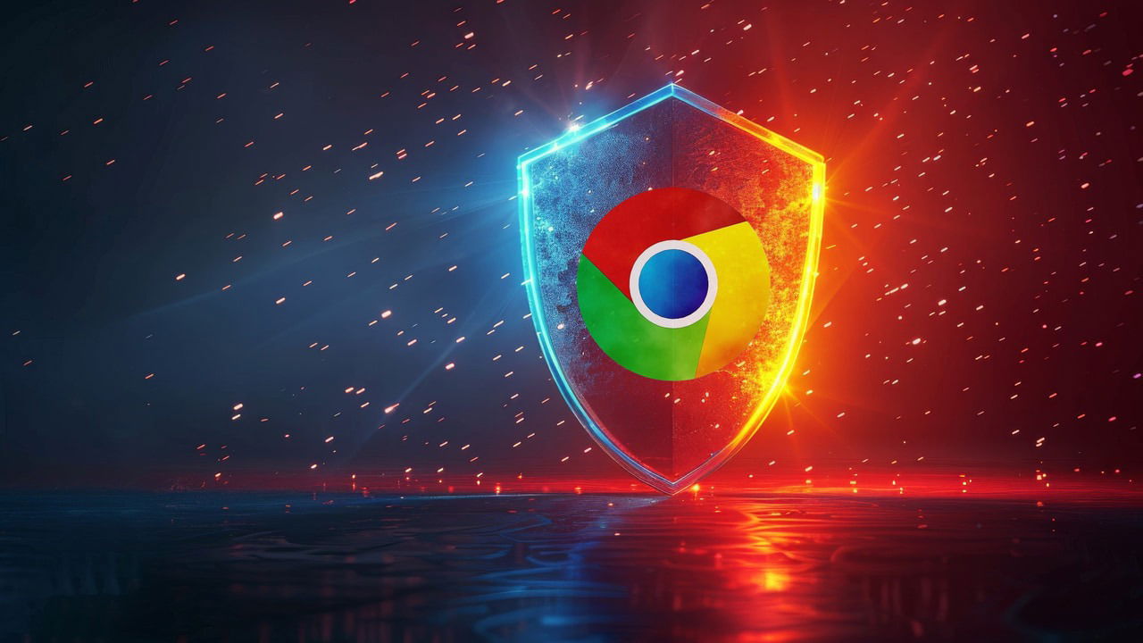 Glowing shield in a body of water with Chrome icon