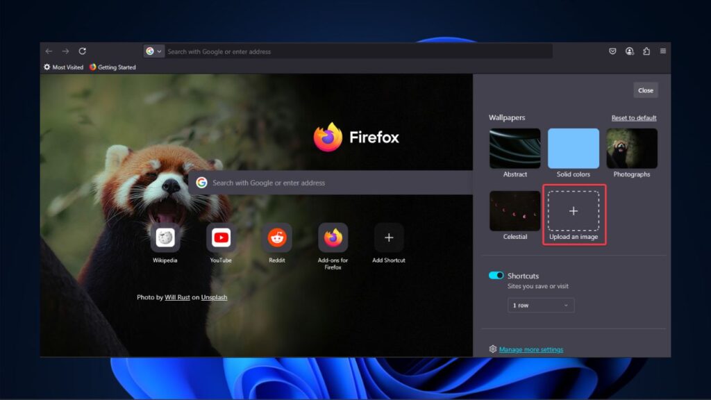 Set Custom New Tab Background Firefox