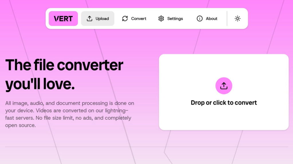 VERT main web interface with all menus in focus
