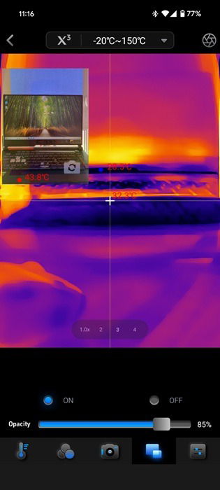 Affichage du mode d'image en image sur l'application Temp Master sur Android.